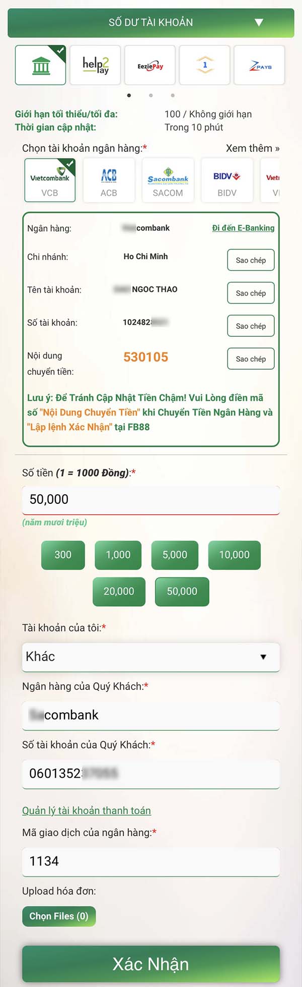 Hướng dẫn gửi tiền vào tài khoản FB88 - ravor.vip